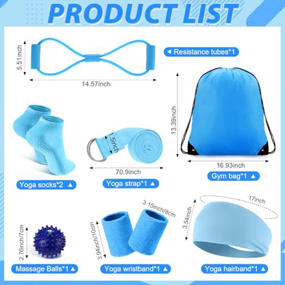 17 Pcs Home Pilates Kit with Resistance Bands 6 Tube Pedal Puller Resistance Band Set for Women Weight Loss Leg Training Workout Equipment Gym Exercise Equipment Beginners Yoga - color: Blue