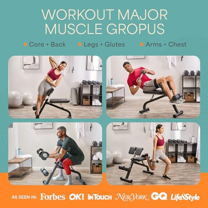 LifePro SculptTrainer Roman Chair with 330 lb Capacity — Incline Adjustable Hyperextension Bench for All-in-One Body Workout — Foldable Home Gym Back Extension Machine for Glutes, Core & Lower Back