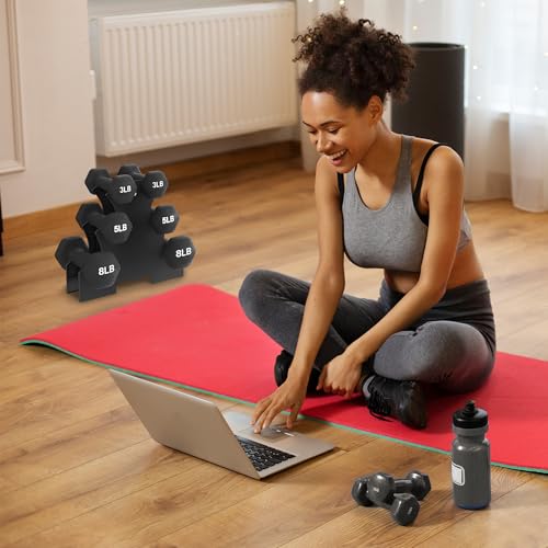 BalanceFrom Neoprene Coated Iron Dumbbell Hex Weights Set with Stand – Color-Coded or Black Options with Non-Slip Grip for Strength Training, Resistance Workouts, and Home Gym Fitness