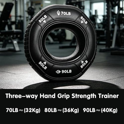 Hand Grip Strengthener, 3 in 1 Grip Strength Trainer, Fingers Exerciser - Silicone Rings for Muscle Training Sports Rock Climbing Finger Rehabilitation Training, Adjustable 70-80-90LB, Black