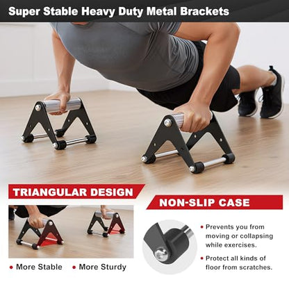 Push Up Bar - Heavy-Duty Stainless Steel Pushup Stands with Non-Slip Base, 500LB Capacity, Portable Home Gym Equipment for Strength Training & Floor Workouts