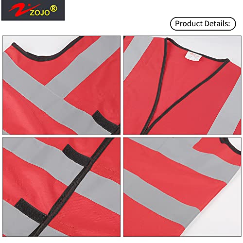 zojo High Visibility Reflective Safety Vest Bulk 10 Pack - color: Red