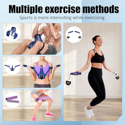 Kegel Trainer, Multi-Function 132 lbs Resistance Pelvic Floor Exercise Devices with Thigh Straps, Handles, Resistance Bands and Jump Rope, Kegel Trainer Hip Leg Toner Inner Kegel Exerciser - color: Blue