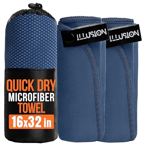 illusion Small Microfiber Gym Towels for Men and Women Active Sports (32" L x 16''W)-Lightweight Quick Dry Gym Towel for Sweat-Workout Towels Ideal for Yoga, Camping, Running, and Outdoor Activities - color: Steel Blue, size: 32x16 in - Pack of 2