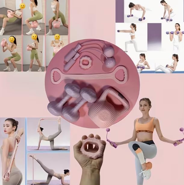5-Piece Yoga and Fitness Set: Home fitness equipment Includes Resistance Bands, Hand Gripper, Jump Rope, 2pcs Water-Filled Dumbbells, and 1 Water-Filled Kettlebell, Entry-level Fitness set，christmas gifts，Holiday Gift,Gifts for Women & Men - color: Pink k