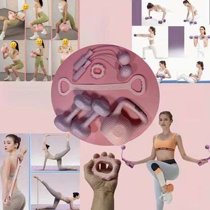 5-Piece Yoga and Fitness Set: Home fitness equipment Includes Resistance Bands, Hand Gripper, Jump Rope, 2pcs Water-Filled Dumbbells, and 1 Water-Filled Kettlebell, Entry-level Fitness set，christmas gifts，Holiday Gift,Gifts for Women & Men - color: Pink k
