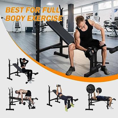 Adjustable Weight Bench, Bench Press Rack, Leg Exercises Preacher Curl Rack for Home Gym Full Body Workout, Black