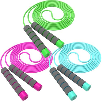 Jump Rope For Kids,Jump Rope Kids,Adjustable Soft Skipping Rope,Toddler Jump Rope With Skin-Friendly Foam Handles For Kids, Boys,Girls,Women, Men,Exercise Activity,Outdoor Fitness - color: Rose Pink+Blue+Green