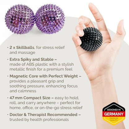 2X Spiky DBT Skill Balls | 2inch | Magnetic Stress Relief Balls | Spiky Massage Balls for Relaxation, Tension Release, Focus & Mobility (Purple) - color: Purple
