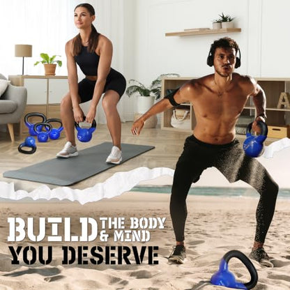 Yes4All Kettlebell, 5-100 LB Vinyl Coated Cast Iron Strength Training Kettlebells for Home Gym Exercises, Fitness, Full Body Workout Equipment, Push Ups, and Grip Strength - color: C. 15LB - Dark Blue, style: Vinyl Coated