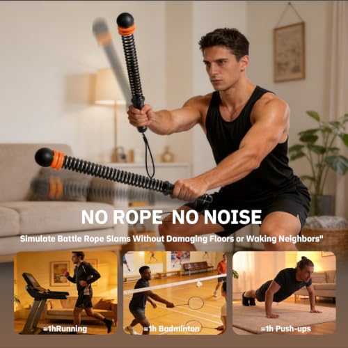 2-Pack Cordless Battle Ropes, Portable Adjustable
