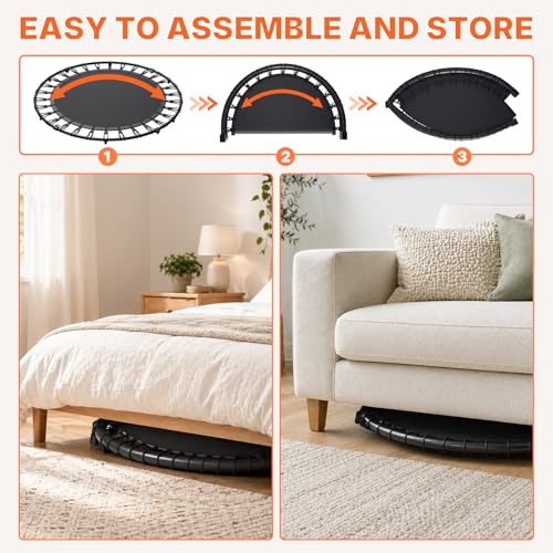 Juturna 40" Foldable Mini Trampoline, Rebounder Trampoline for Adults, 450lbs Capacity with Bungees, Adjustable Handle, Stable & Quiet, Fitness Trampoline for Kids