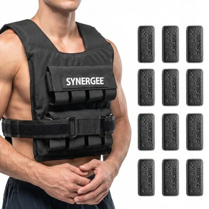 Synergee Adjustable Weighted Vest for Men & Women – 20 LB, 30 LB & 40 LB Options with Removable 2.5 LB Cast Iron Weights – Training Vest for Running, Rucking, Walking & Strength Training - color: 30LB