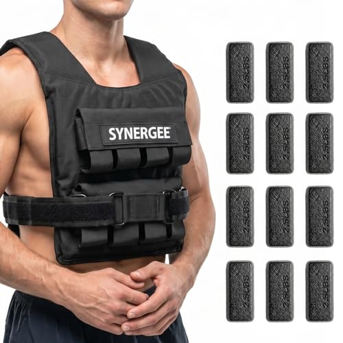 Synergee Adjustable Weighted Vest for Men & Women – 20 LB, 30 LB & 40 LB Options with Removable 2.5 LB Cast Iron Weights – Training Vest for Running, Rucking, Walking & Strength Training - color: 30LB