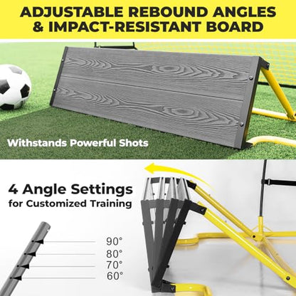 2 in 1 Soccer Rebounder Net & Board, Dual-Sided Rebounder for Solo/Team Practice, High-Bounce Soccer Bounce Back Net for Passing,Volley, Football Trainer Net with Board Wall for All Players