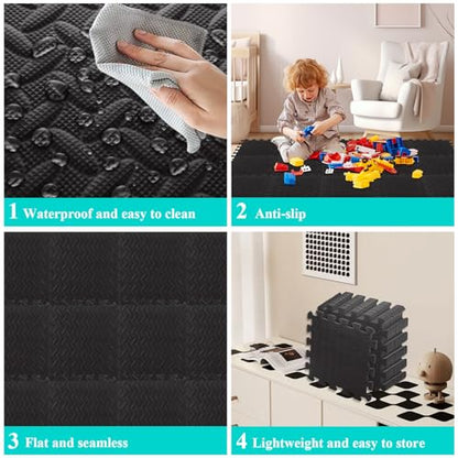 18 PCS 12" x 12" x 0.4" Gym Mats for Home Gym Black Removable Foam Floor Tiles Eva Gym Flooring for Home Cover 18 Sq.Ft Exercise Mats for Workout Interlocking Foam Tiles