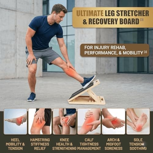 Complete 4-in-1 Fitness Bundle, Slant Board Bundle with Gym Ball and 2 Exercise Straps, Slant Board for Calf Stretching, Portable Board for Strength Training, Balance, and Core Training.