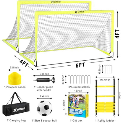 Kids Soccer Goals for Backyard Set of 2, 4 x 3 ft/6 x 4 Toddler Soccer Goal Training Equipment with Soccer Ball, Cones, Pop Up Soccer Net for Kids Age 3-5 4-6 6-8 8-12 10-12 Outdoor Games Sports Gifts