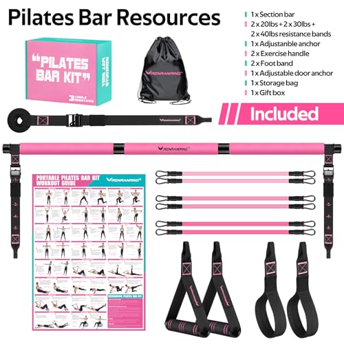 Pilates Bar Kit with Resistance Bands, Multifunctional Pilates Bar for Women & Men with Heavy-Duty Metal Adjustment Buckle, Pilates Home Equipment for Full BodyWorkouts