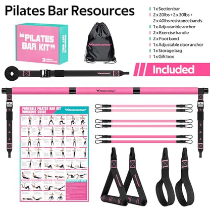 Pilates Bar Kit with Resistance Bands, Multifunctional Pilates Bar for Women & Men with Heavy-Duty Metal Adjustment Buckle, Pilates Home Equipment for Full BodyWorkouts