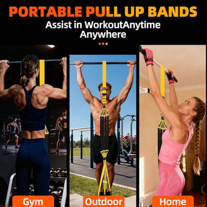 Pull Up Assistance Bands - Adjustable Heavy Duty Resistance Band for Pull Up Bar with 4 Assist Bands, Dual Footrests, Resistance Bands for Ｗorking Out, Strength Training, Home Gym
