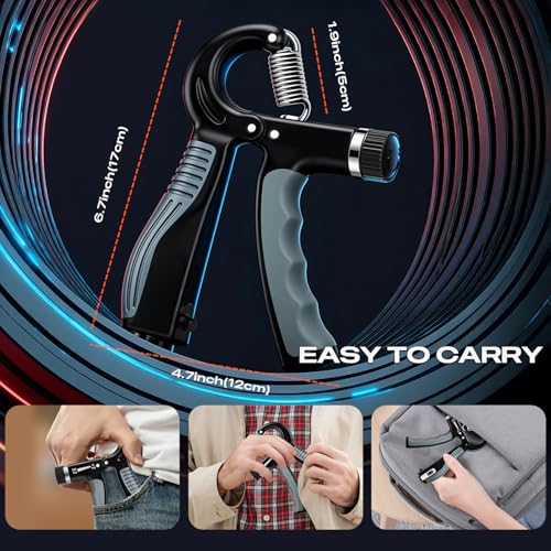 Grip Strength Trainer - Adjustable Resistance 11-132lbs/5-60kg Hand Gripper & Forearm Strengthener Device with Smart Counter for Sports & Rehab (black grey, 5-50kg)