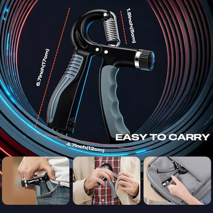 Grip Strength Trainer - Adjustable Resistance 11-132lbs/5-60kg Hand Gripper & Forearm Strengthener Device with Smart Counter for Sports & Rehab (black grey, 5-50kg)