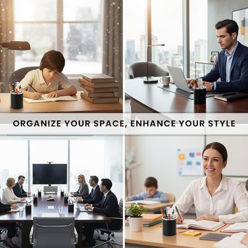 Black Pencil Holder for Desk | 3 Compartments Pencil Cups for Classroom, Home, Office Desks, Meeting Room | Pen Cup Holder for Desks & Decorative Pen Holders for Desk Cute Office Supplies - style: Style E