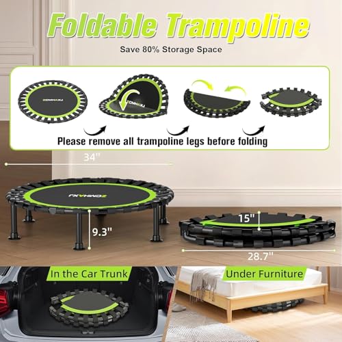 Foldable Mini Trampoline, 36"/40"/48" Rebounder Trampoline for Adults & Kids, 440lbs Capacity Indoor Fitness Workout Exercise Equipment