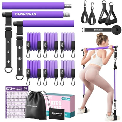 Pilates Bar Kit with Resistance Bands – Adjustable Home Gym Workout Equipment for Women & Men – Portable Pilates Equipment for Squats, Yoga & Full Body Toning