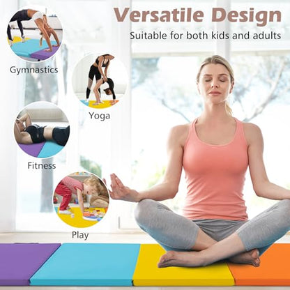 Goplus Gymnastics Mat, 6'x4' 3-Panel/6.6'x2.5' 5-Panel Folding Tumbling Mat w/Carrying Handles, Hook&Loop Fastener, Portable PU Leather Rainbow Exercise Mat for Home Gym Aerobics Yoga - color: 5-Panel,5 Color