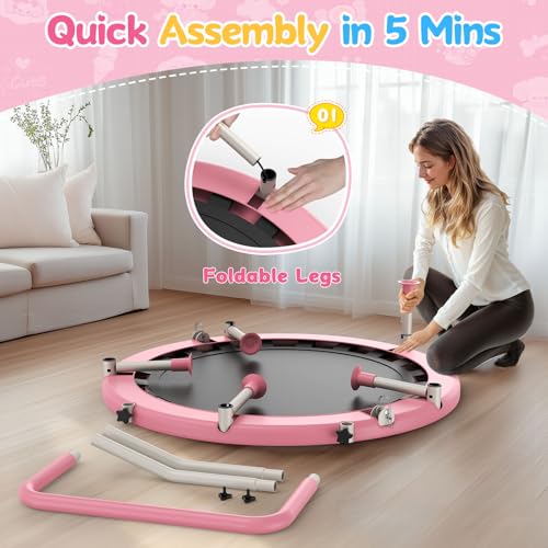BCAN BT1 36'' Toddler Trampoline, ASTM Certified-Foldable Mini Trampolines for Kids Ages 1-6, Adjustable Handle, Safety Pad & Foldable Legs, Baby Trampoline Indoor/Garden, Gift for Boy and Girl - color: Pink
