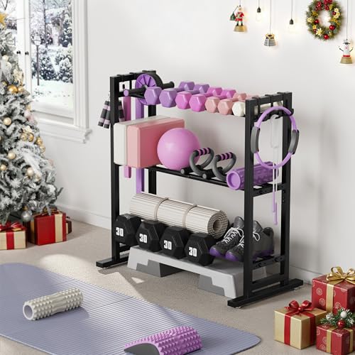 niffgaff 3 Tier Adjustable Dumbbell Rack, Weight Rack for Home Gym, 450 lb Capacity with Extra Storage Hooks
