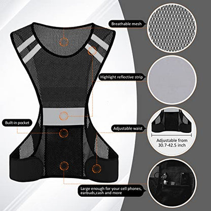 TCCFCCT Reflective Running Vest, High Visibility Running Gear with Large Pocket - color: 2 Pack Mesh Black