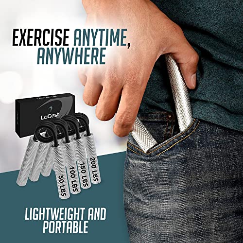 Logest Metal Hand Grip Set, 100LB-200LB 3 Pack 50LB-200LB 4 Pack No Slip Heavy-Duty Grip Strengthener with Gift Box, Great Wrist & Forearm Hand Exerciser, Home Gym, Hand Gripper Grip Strength Trainer