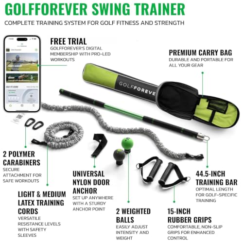 GolfForever Swing Trainer – Golf Fitness & Training System for Strength, Flexibility & Swing Power – Includes Membership & Premium Training Bar for Golf-Specific Workouts - size: Free Trial