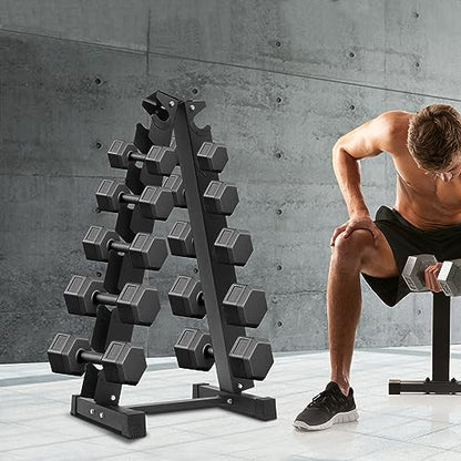 6-Tier Dumbbell Weight Rack, Rubber Encased Exercise & Fitness Hex Dumbbell, Dumbbell Rack Stand for Home Gym – Heavy Duty A-Frame Weight Rack Holds 6 Pairs of Dumbbells, 660 lbs Capacity