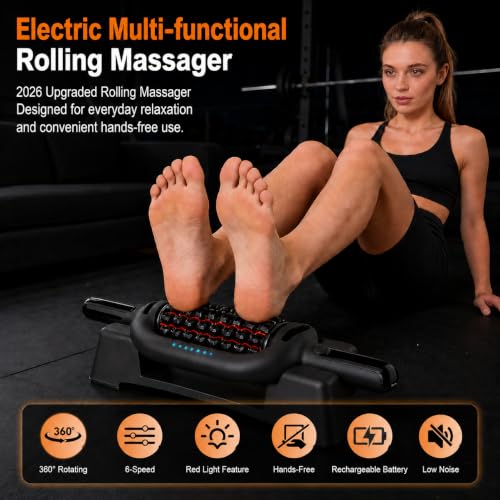 Electric Rolling Massager with Redlight, Handheld Percussive Roller Massger - color: Black
