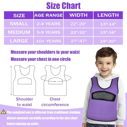 Compression Vest for Kids (Large, Ages 10+) Weighted Vest for Kids Including 6 Removable Weights Purple