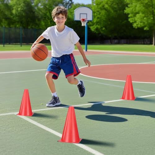 12pcs Cones 9 Inch Soccer Cones and Plastic Traffic Cones, Durable Cones for Sports Training, Ideal for Soccer, Basketball, Football, Skating, and Agility Drills Practice - color: red