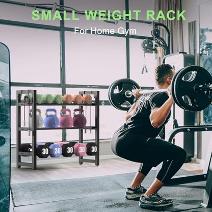 3-Tier Adjustable Dumbbell Rack, Heavy-Duty Weight Rack for Home Gym, Space-Saving Weight Storage Rack for Dumbbells, Kettlebells, Barbells & Plates (Rack Only) - size: 31.5X9.8X31.5inch