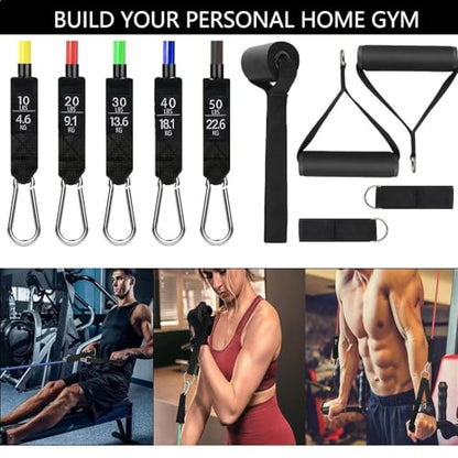 Resistance Bands Set, Exercise Bands, Work Out Bands with Handles, Up to 150lbs, Color Coded Exercise Bands, Exercise Guide, Storage Bag