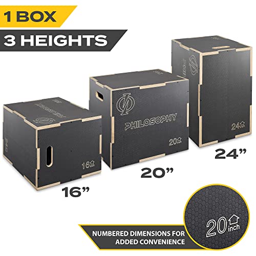Philosophy Gym 3-in-1 Non-Slip Wooden Plyo Box, Wood Plyometric Jump Box Platform for Home Gym, HIIT, Step-Ups, and Strength Training - size: 24 x 20 x 16 Inch