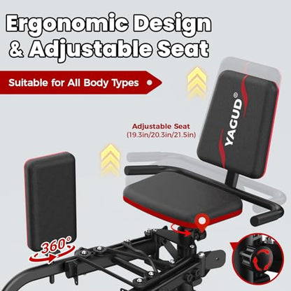 Hip Abductor Machine for Home Gym, 9 Levels Glute Workout Equipment, Booty Builder with 2 Resistance Bands, 2 in 1 Glute & Thigh Abductor Machine for Women & Men