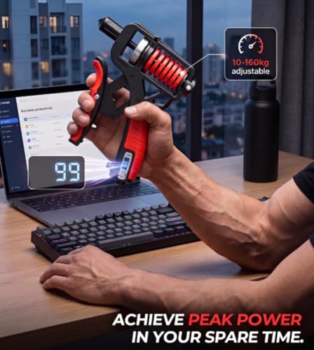 Grip Strength Trainer, Adjustable 10–360 lbs | Digital Counter,Alloy Frame,TPR Non-Slip Handles