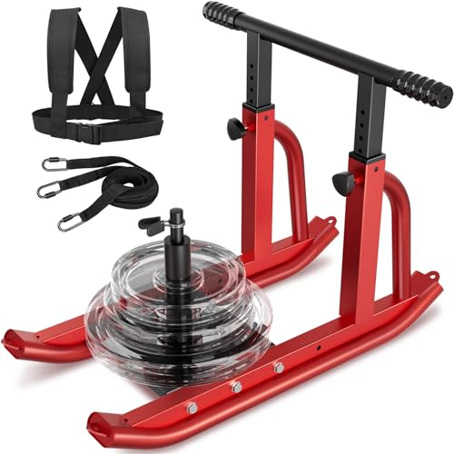 Football Sleds and Chutes, Weight Sled, Workout Fitness Sled for Training- Running Speed, Agility, Soccer, Strength, Adjustable Height Handle, Fits 1" & 2" Weight Plates