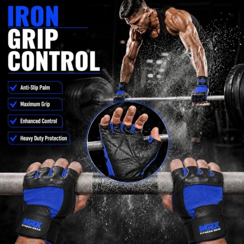 MRX Weight Lifting Gloves Gym Fitness Exercise Bodybuilding Workout Powerlifting - color: Blue, size: X-Large