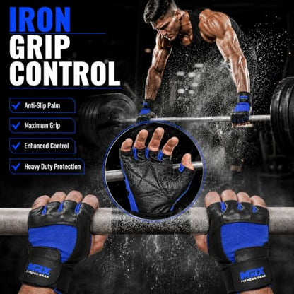 MRX Weight Lifting Gloves Gym Fitness Exercise Bodybuilding Workout Powerlifting - color: Blue, size: X-Large