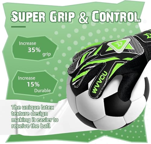 Goalkeeper Gloves for Kids Youth, Soccer Goalie Gloves with Double Protection, Anti-Slip Soccer Gloves, Super Grip