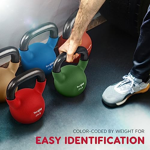 Yes4All Kettlebell, 5-65 LB Neoprene Coated Cast Iron Kettlebells, Wide Grip Handle & Flat Bottom for Swings, Squats, Deadlifts, Push Ups & Full Body Training at Home Gym - Single & Set - color: A1. 5LB - Fruit Dove, style: A. Single